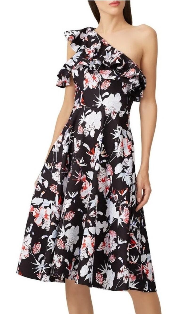 Jason Wu Floral One Shoulder Ruffle Midi Dress Size 0 Wedding Guest Romantic